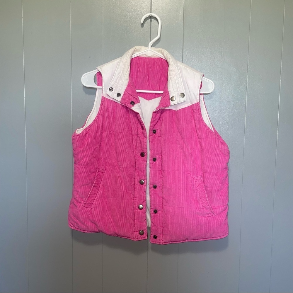 Vintage Duck Head Jeans Company Pink Quilted Corduroy Reversible Vest Medium